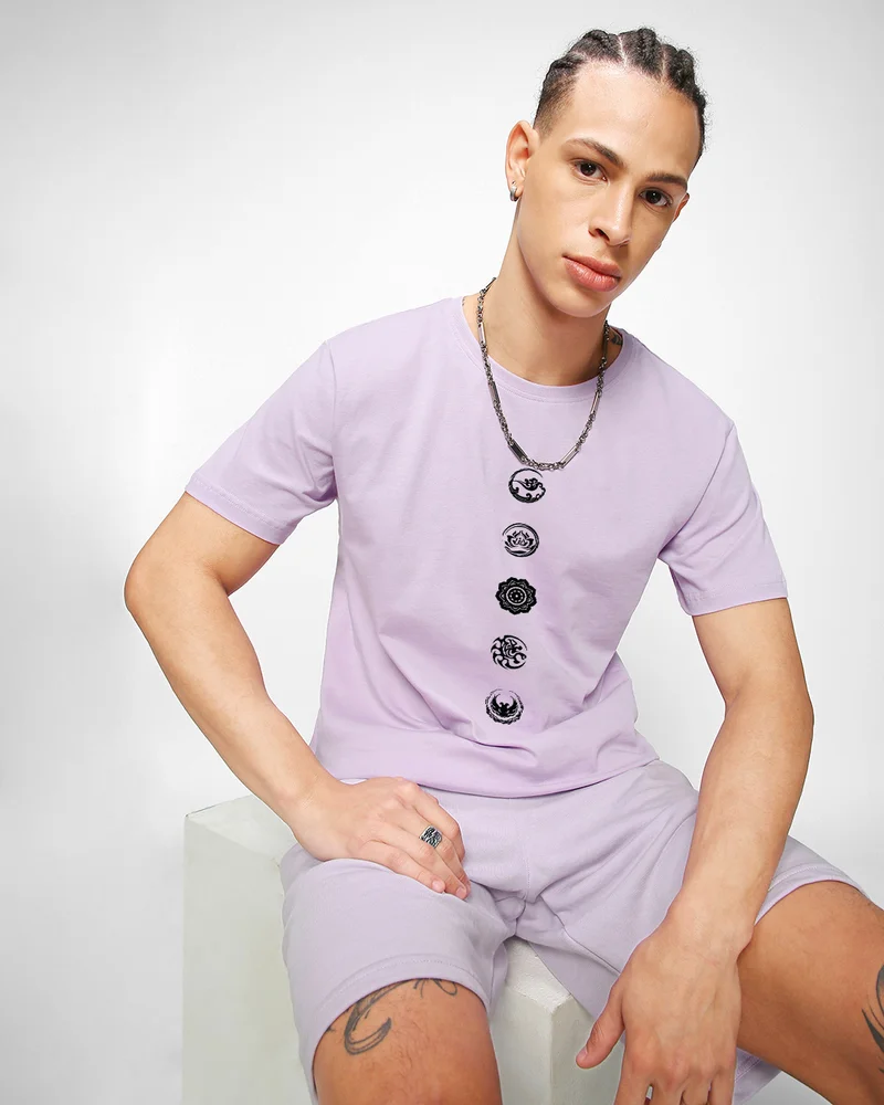 bewakoof Men's Purple Seek Balance Graphic Printed T-shirt